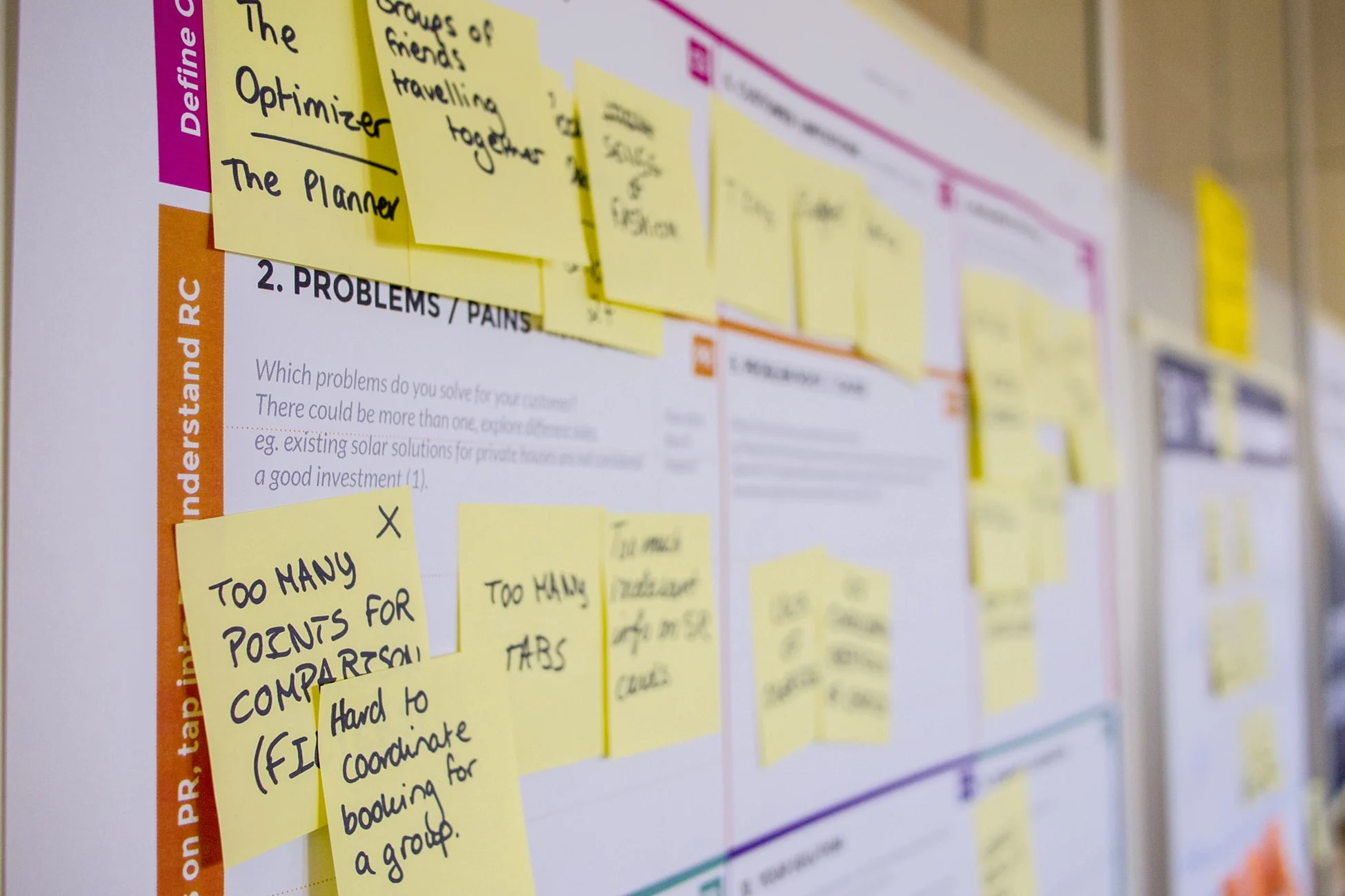 5S improvement board covered with sticky notes